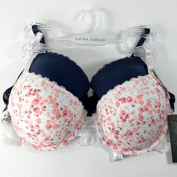 Laura Ashley Comfort Push Up Underwired Bras 2 pack NEW Size 38C White Blue - Picture 1 of 12